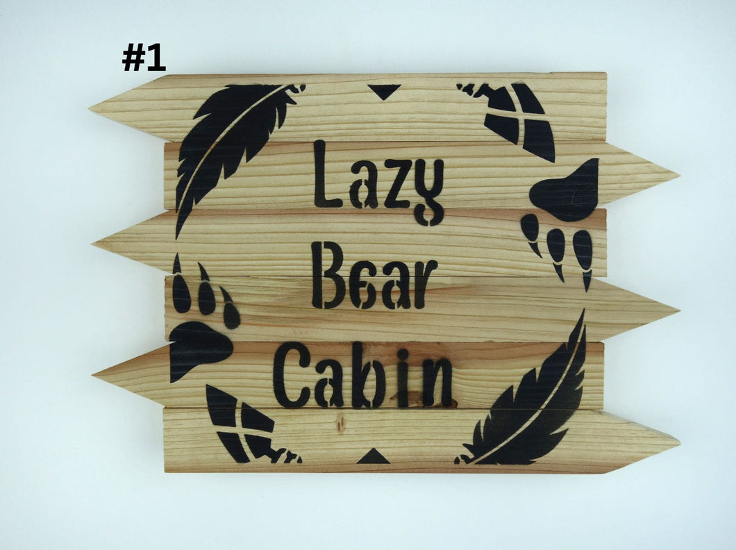 LAZY BEAR CABIN REDWOOD SIGNS